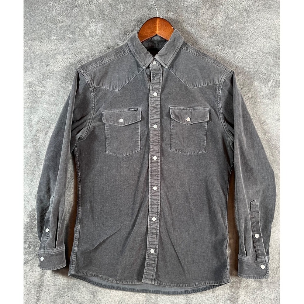 Poncho Shirt Mens Small Gray Corduroy Western Pearl Snap Slim Fit